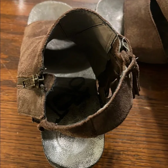 Brown Suede Open-Toe Ankle Boots - Picture 4 of 6